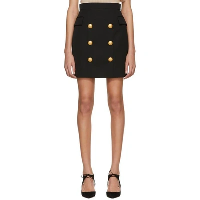 Shop Balmain Black Wool Six-button Miniskirt In C0100 Black