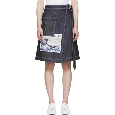 Shop Kenzo Navy Memento N°2 Denim Wrap Skirt
