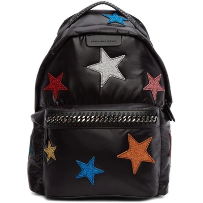 Shop Stella Mccartney Black Glitter Stars Falabella Backpack