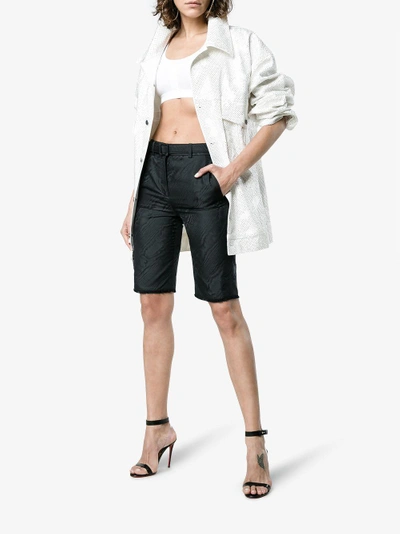 Shop Off-white High Waisted Long Moiré Tailored Shorts In Black