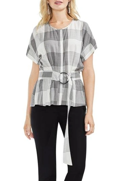 Shop Vince Camuto Plaid Belted Top In Rich Black