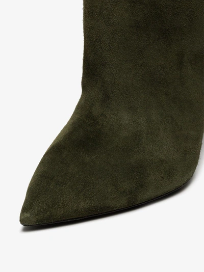 Shop Saint Laurent Green Era 110 Suede Ruched Knee Boots