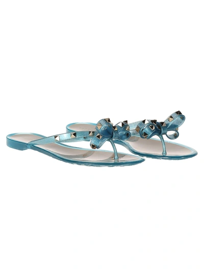 Shop Valentino Garavani Studs Slippers In Light Blue