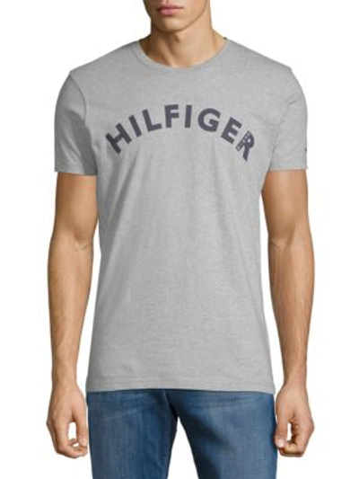 Shop Tommy Hilfiger Logo Graphic Cotton Tee In Light Grey