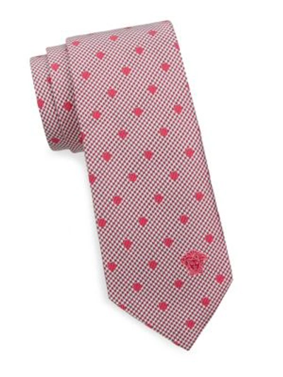 Shop Versace Houndstooth And Polka Dots Silk Tie In Raspberry
