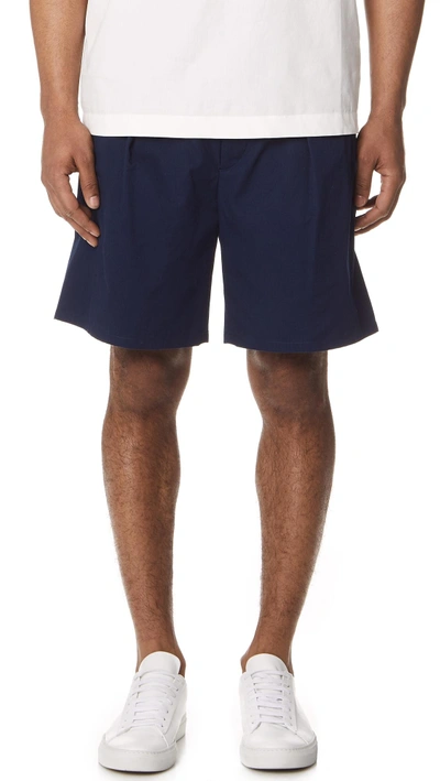 Shop Lemaire Elastic Waist Shorts In Chinese Blue