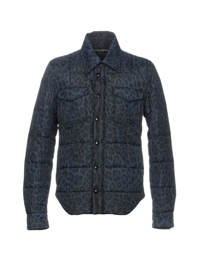 Shop Dolce & Gabbana Synthetic Down Jackets In Dark Blue