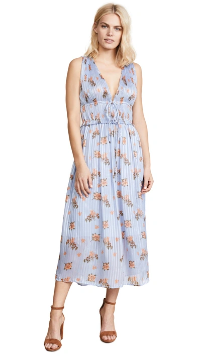 Shop Astr Miranda Dress In Blue/peach Floral