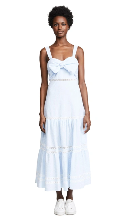 Shop Jonathan Simkhai Striped Cotton Tiered Maxi Dress In Sky Combo