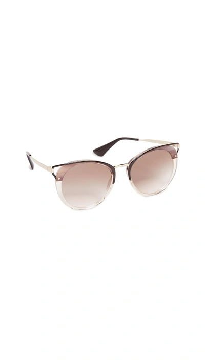 Shop Prada Round Cat Sunglasses In Striped Brown/brown