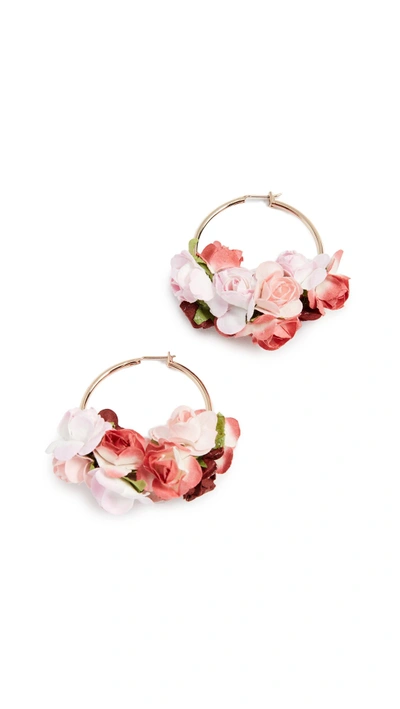 Shop Shashi Ivy Hoop Earrings In Red/pink/white