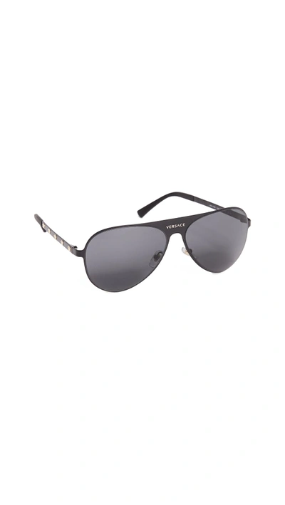 Shop Versace Aviator Sunglasses In Matte Black/grey