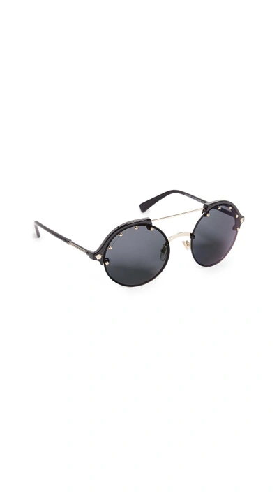 Shop Versace Ve4337 Round Aviator Sunglasses In Black/grey
