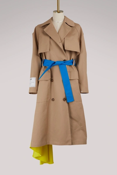 Shop Msgm Belted Trench Coat In Beige/multi
