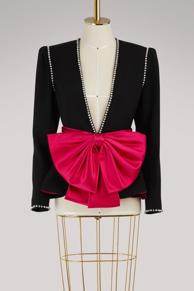 Shop Gucci Bow Belt Jacket In Black/raspberry