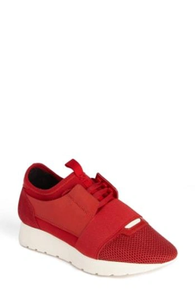 Shop Balenciaga Mixed Media Trainer Sneaker In Red
