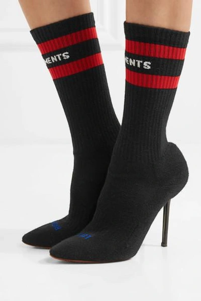 Shop Vetements Logo-jacquard Stretch-knit Sock Boots In Black