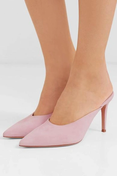 Shop Gianvito Rossi 85 Suede Mules In Baby Pink