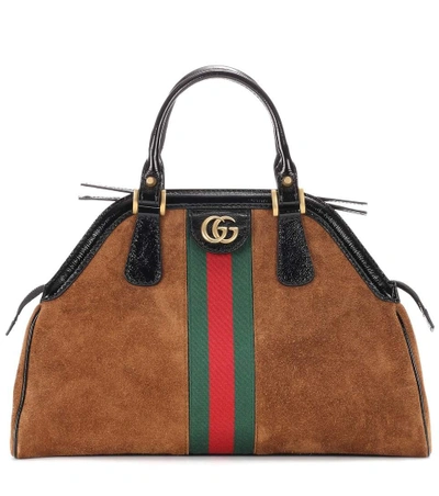 Shop Gucci Re(belle) Medium Suede Top Handle Bag In Brown