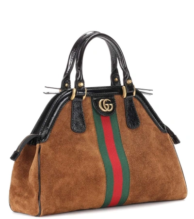 Shop Gucci Re(belle) Medium Suede Top Handle Bag In Brown