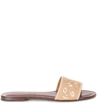 Shop Veronica Beard Flor Embroidered Slides In Beige