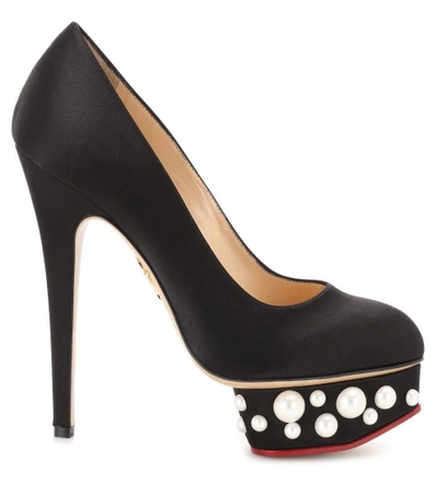 Shop Charlotte Olympia Dolly Embellished Satin Pumps In Black