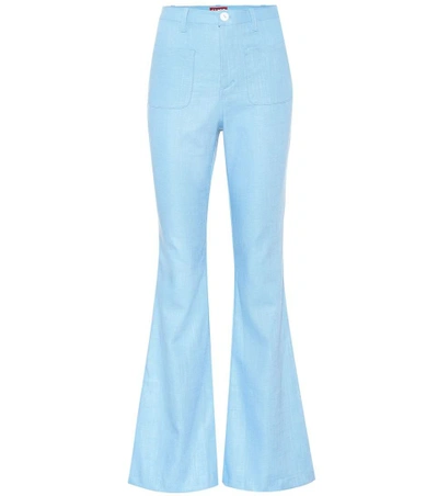Shop Staud Patches Linen-blend Trousers In Blue