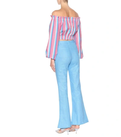Shop Staud Patches Linen-blend Trousers In Blue
