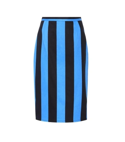 Shop Prada Striped Cotton-blend Skirt In Blue