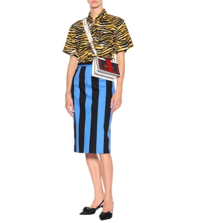 Shop Prada Striped Cotton-blend Skirt In Blue