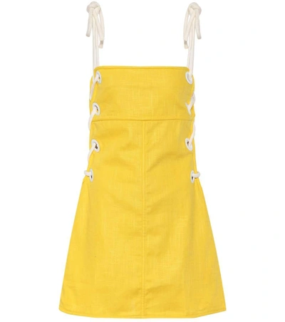 Shop Staud Raft Linen-blend Dress In Yellow