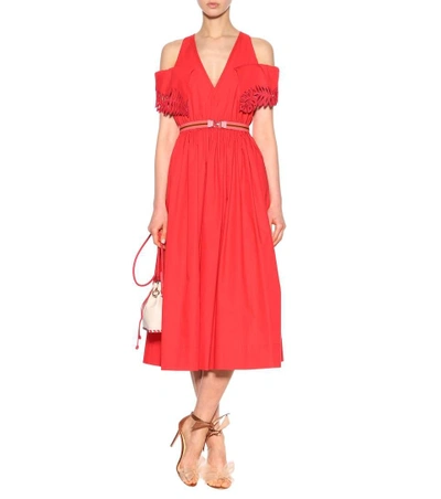 Shop Fendi Cotton Dress In Red