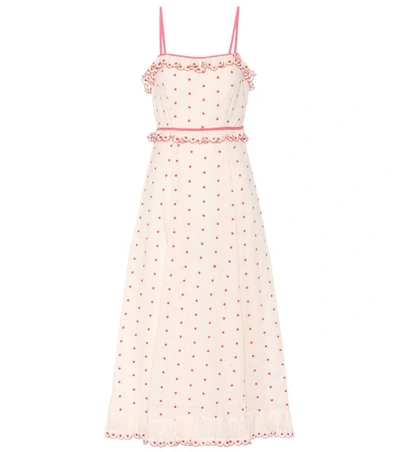 Shop Red Valentino Polka-dotted Cotton Dress In White