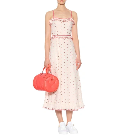 Shop Red Valentino Polka-dotted Cotton Dress In White