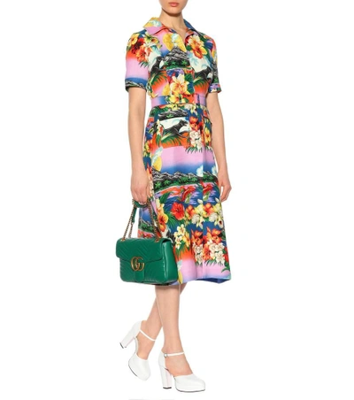 Shop Gucci Printed Linen Dress In Multicoloured