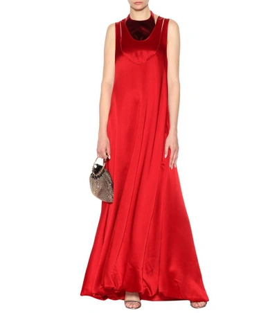 Shop Valentino Sleeveless Satin Gown In Red