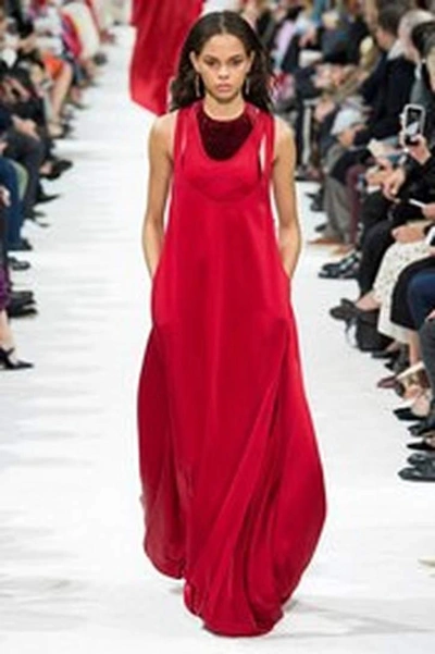 Shop Valentino Sleeveless Satin Gown In Red