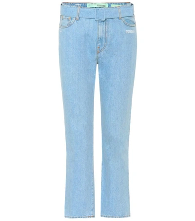 Shop Off-white High-waisted Cropped Jeans In Blue
