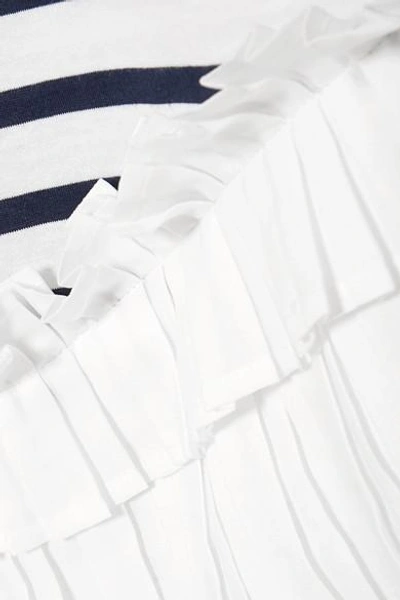 Shop Clu Asymmetric Ruffle-trimmed Striped Cotton-jersey Dress In Navy