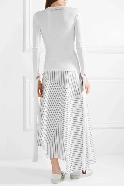 Shop Jw Anderson Tie-detailed Ribbed Cotton-jersey Top In White
