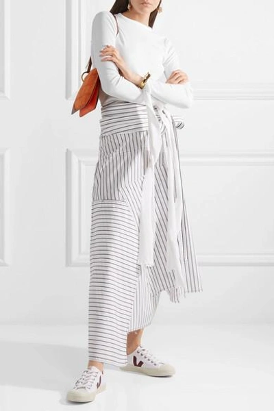 Shop Jw Anderson Tie-detailed Ribbed Cotton-jersey Top In White