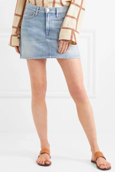 Shop Frame Le Mini Distressed Denim Skirt In Mid Denim