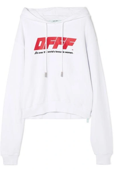 Shop Off-white Cropped Printed Cotton-jersey Hooded Top In White