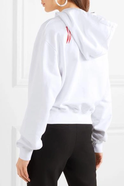 Shop Off-white Cropped Printed Cotton-jersey Hooded Top In White