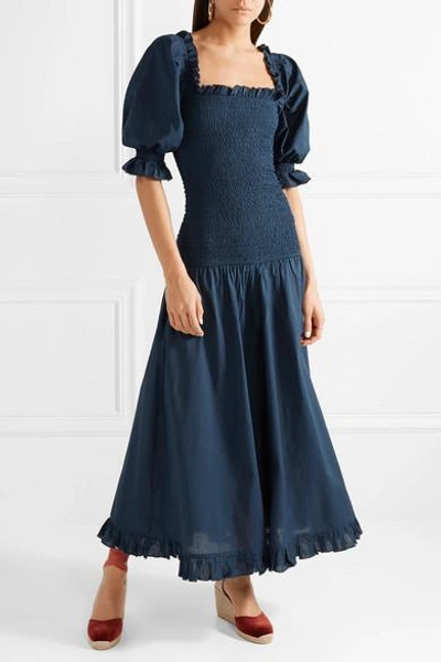 Shop Rhode Eva Off-the-shoulder Shirred Cotton-poplin Maxi Dress