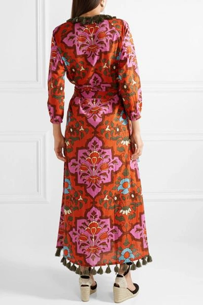 Shop Rhode Lena Tasseled Printed Cotton-voile Maxi Dress In Red