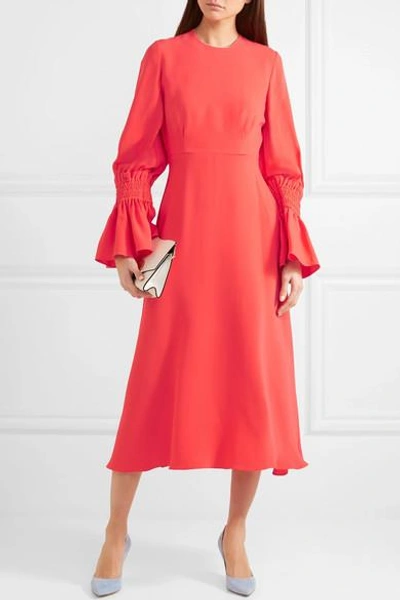 Shop Roksanda Duana Shirred Silk-georgette Midi Dress In Papaya