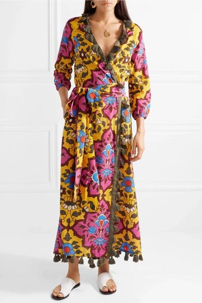 Shop Rhode Lena Tasseled Printed Cotton-voile Maxi Dress In Pink