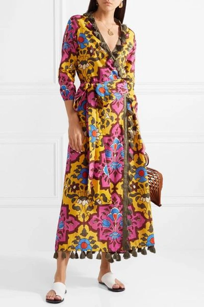 Shop Rhode Lena Tasseled Printed Cotton-voile Maxi Dress In Pink