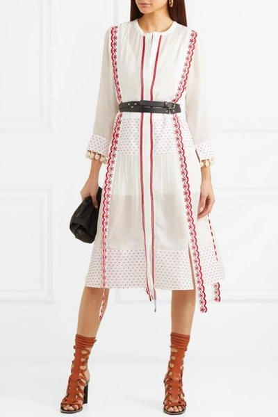Shop Altuzarra Grenelle Broderie Anglaise-trimmed Swiss-dot Cotton And Chiffon Midi Dress In White